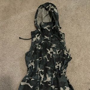 Dark Green Camouflage vest with a hood